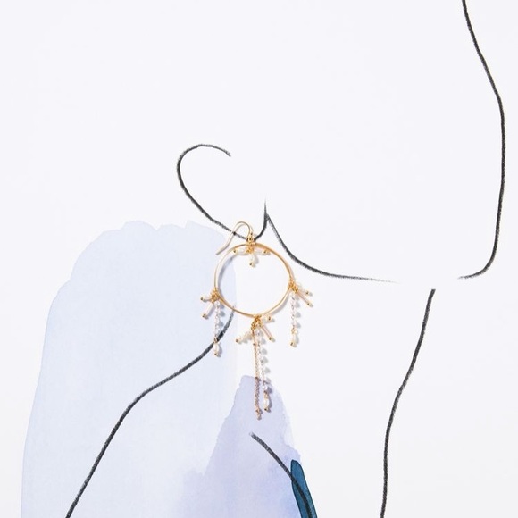 Anthropologie Pearl Embellished Hoop Drop Earrings - Picture 3 of 7